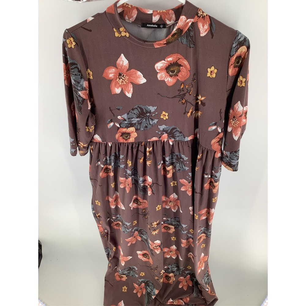 Annabelle Floral Maxi Dress Mauve Orange Mock Neck Half Sleeve Empire Waist L